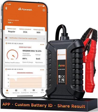 FOXWELL BT60 Car Battery Tester, 12V Bluetooth Battery Load Analyzer via App by FOXWELL