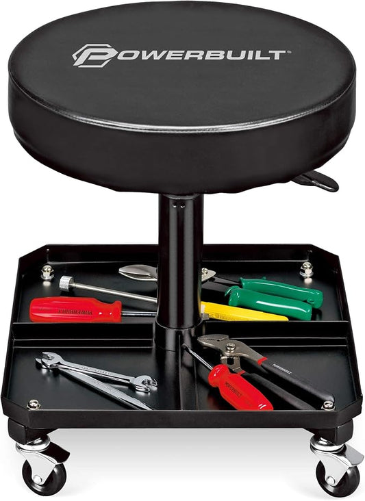 Powerbuilt Rolling Seat, Height-Adjustable Garage Stool by PowerbuiltTools