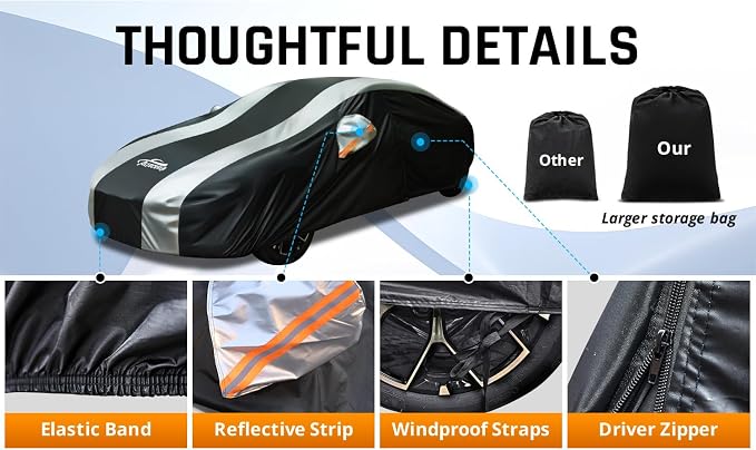 Full Exterior Covers with Silver Stripe Design, Sedan Car Cover - Image 4