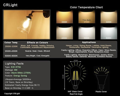 LED Edison Bulb 4W, Antique 40W Vintage Edison Bulb, E26 Light Bulb Non - Image 4