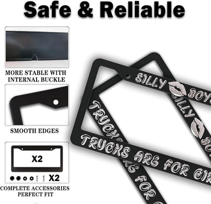 License Plate Frame Black and White License Plate Protector Silly Boys Trucks - Image 4
