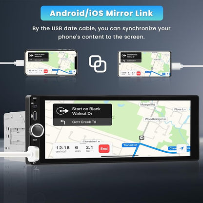 Single Din Car Stereo with Apple Carplay Android Auto, 6.9 Inch IPS Touch - Image 6
