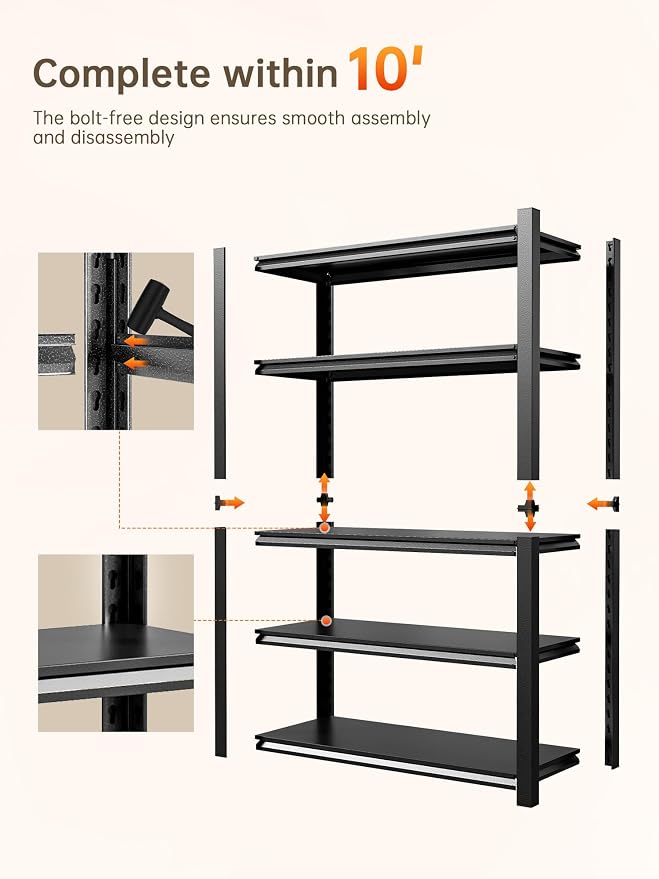 JHYKHG 63" H Storage Shelves, 5-Tier Heavy Duty Garage Shelving, Adjustable - Image 7