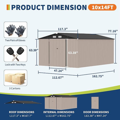 10x14 FT Metal Storage Sheds Outdoor, Metal Yard Sheds Garden Shed Kit - Image 2