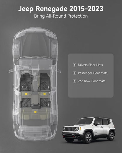 3W Floor Mats Fit for Jeep Renegade 2015-2023 TPE All Weather Custom Fit Floor - Image 2
