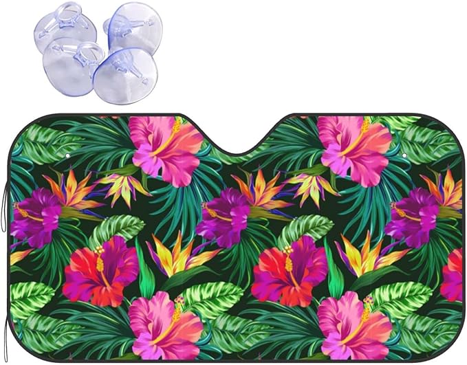 Tropical Flowers Car Windshield Sunshade Front Window Sun Visor Protector by mutakin