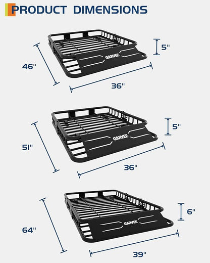 64" x 39" Universal Roof Rack Carrier Basket, 200 Lbs Capacity Car Cargo Rack - Image 3