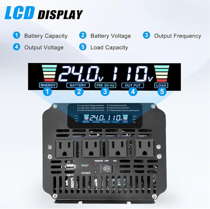 4000 Watt Power Inverter, Car Inverter 24V DC to 110V/120V AC Converter - Image 2