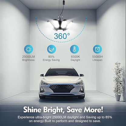 TANBABY Upgrade 250W LED Garage Lights Plug in 2 Pack, Total 50000LM Deformable - Image 4