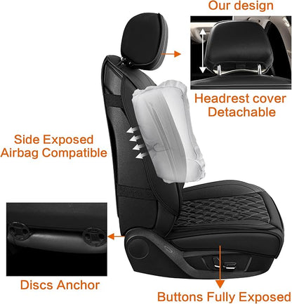 Pariitadin Leather Car Seat Covers Front Pair, Waterproof Breathable Faux - Image 5