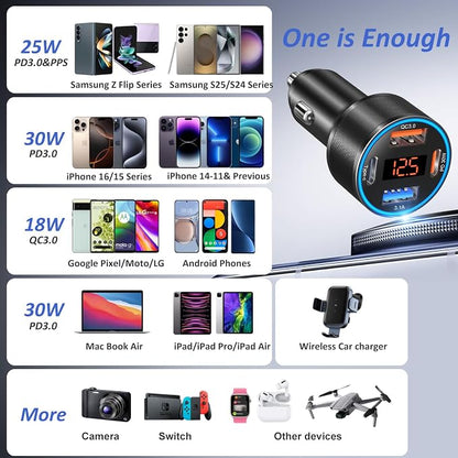 USB C Car Charger, 4-Port 65W Dual 12V USB-A & USB-C Car Phone Charger - Image 7