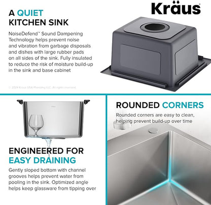 KRAUS Fairlane 15-inch Drop In/Top Mount Single Bowl 18-Gauge Stainless Steel - Image 6