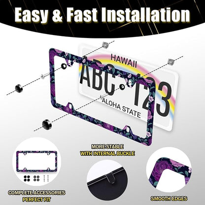 Purple Floral Flowers License Plate Frame Roses Peonies Colorful License Plate - Image 4