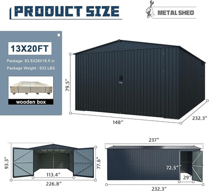 LANTRO JS 13x20ft Outdoor Storage Shed, Metal Storage Shed, Heavy Duty Large - Image 8