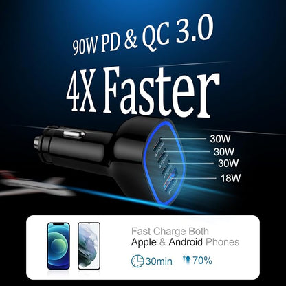 90W 4-Port Super Fast USB C Car Charger - Image 2