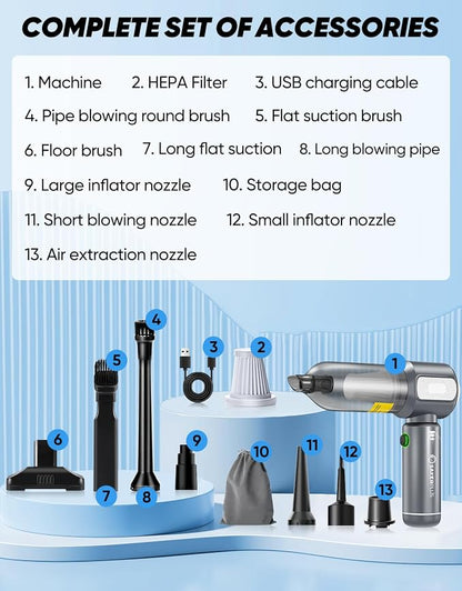 Mini Vacuum Cleaner, Cordless Car Vacuum, 17500PA High Suction, 3 in 1 Handheld - Image 7