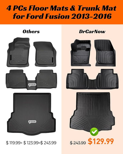for 2016-2013 Ford Fusion Floor Mats Cargo Liner S SE Titanium Rubber Trunk - Image 3