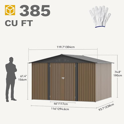 DWVO 10x8FT Outdoor Storage Shed, Spacious Metal Tool Shed - Image 8