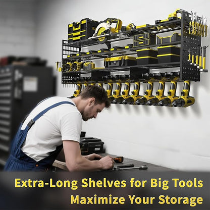 Power Tool Organizer Wall Mount, Pegboard Side Panels, 4 Long Hooks, Large Tool - Image 3