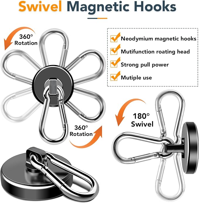 MIKEDE Magnetic Hooks Heavy Duty, 150LB Strong Swivel Neodymium Magnets - Image 4