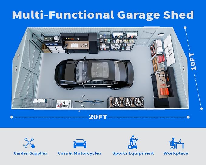 10x20 FT Outdoor Storage Shed, Metal Garage Shed - Image 7