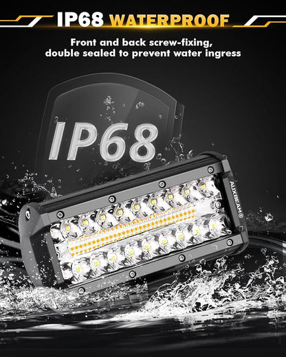Auxbeam 7 Inch 300W LED Light Bar, 6 Modes Strobe Amber Pod Lights Yellow Fog - Image 5