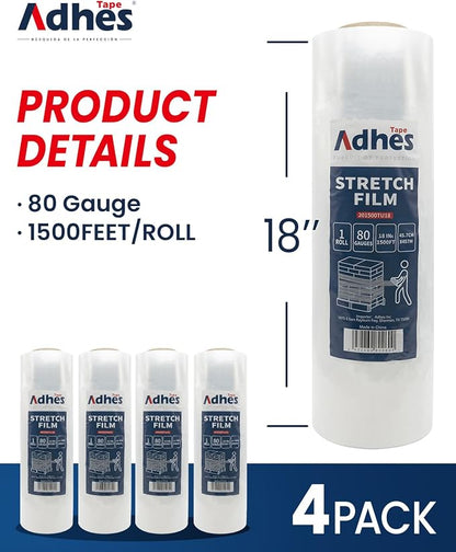 ADHES Heavy Duty Shrink Wrap Roll, 18 Inch x 1500 Feet, 80 Gauge Industrial - Image 2