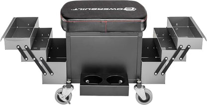 Powerbuilt Rolling Seat with Expandable Tool Trays, Roller Toolbox Garage Stool - Image 4