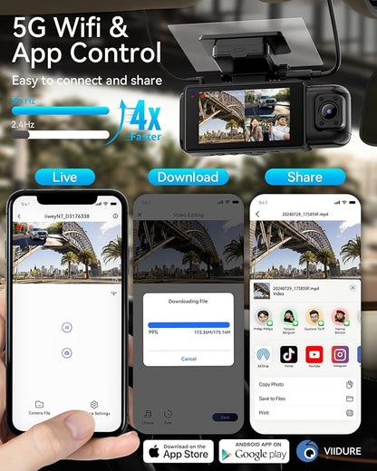 iiwey N7 3 Channel Dash Cam Front and Rear Inside 3K+1080P+1080P - Image 4