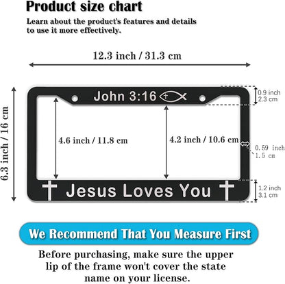 License Plate Cover Black and White License Plate Frames John 3:16 Jesus Loves - Image 2