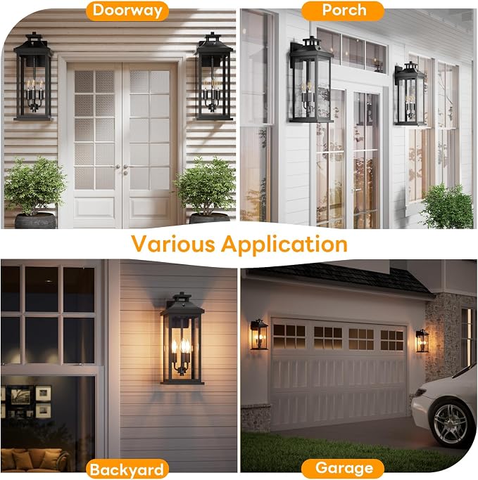 20" Large Dusk to Dawn Outdoor Lights 3-Light, 2 Pack Black Modern Exterior - Image 6