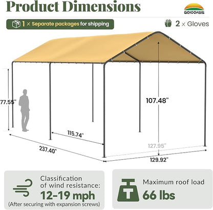 GOJOOASIS 10x20 Carport Heavy Duty Portable Garage Shelter Metal Car Canopy Tent - Image 6