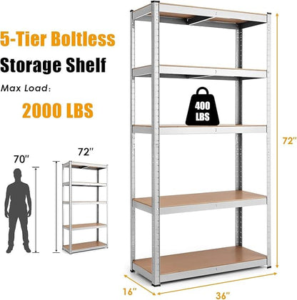 ERGOMASTER 5 Tier Utility Shelves Rack Garage Heavy Duty Steel Metal Shelving - Image 2