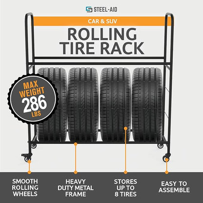 Rolling Tire Rack – Metal, Adjustable, Tire Stand & Protective Cover, Included - Image 3