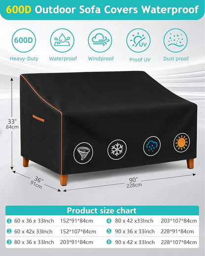Outdoor Sofa Cover, Waterproof Patio Furniture Cover 90W x 36D x 33H inches - Image 3