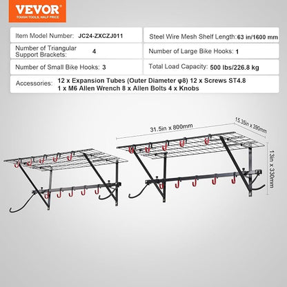 VEVOR Bike Storage Rack, 4 Bike Racks, Wall Mount Bike Storage Hanger - Image 7