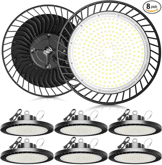 Super Bright 350W UFO LED High Bay Lights 8 Pack | 52500 Lumens 5000K Aluminum by ONLYLUX