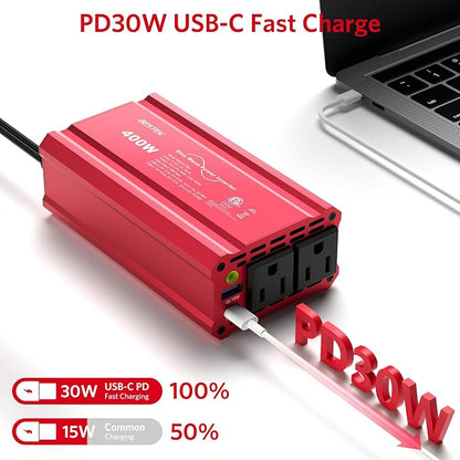 BESTEK 400W Car Power Inverter DC 12V to AC 110V Car Plug T-Type Sine Wave - Image 3