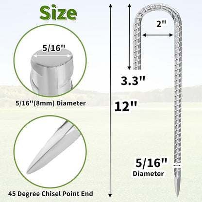 12 Inch Ground Stakes Heavy Duty J Hook 30-Pack Metal Spikes Galvanized Ground - Image 2