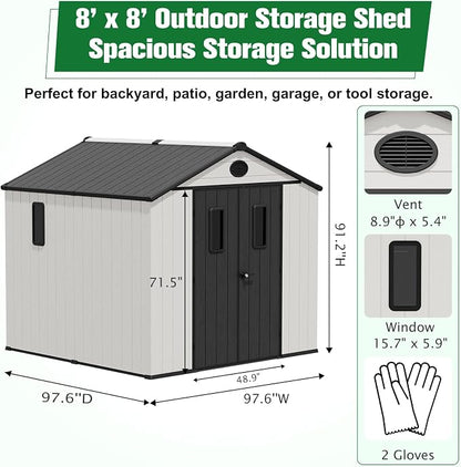 EAGLE PEAK 8x8 Resin Outdoor Storage Shed, Weatherproof Garden Shed - Image 4