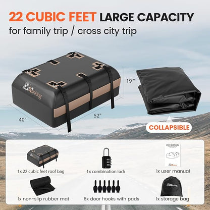 Asinking Car Rooftop Cargo Carrier Bag, 22 Cubic Feet Waterproof Roof Cargo Bag - Image 5