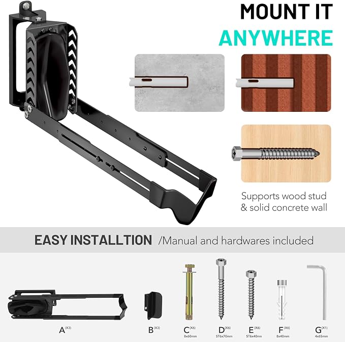 3-Pack Swivel Bike Rack Wall Mount, Bike Hangers - Image 5