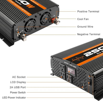 2500W Inverter Pure sine Wave RV Inverter Power Inverter 12V to 110 - Image 2