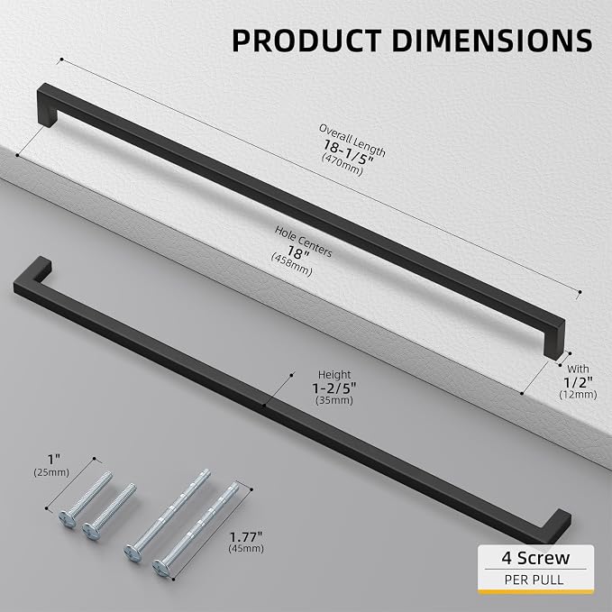 goldenwarm 100 Pack 18INCH Black Cabinet Pulls Kitchen Cabinet - Image 2