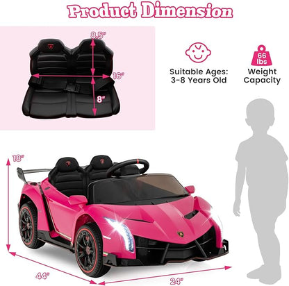 Costzon Pink Lamborghini Ride on Car, 12V Battery Powered 4WD Lambo Kids Car - Image 6