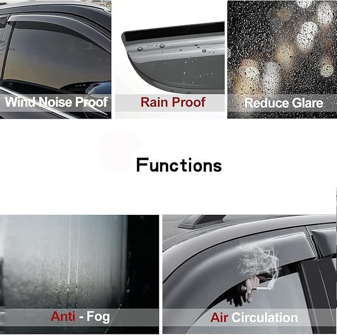 Side Window Deflector Visor Rain Guard, Outside Mount Tape-on Shatterproof Dark - Image 3