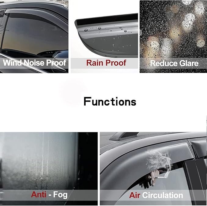 4pcs Out-Channel Tape On Side Wind Vent Deflector, Dark Smoke Sun Rain Guard - Image 4