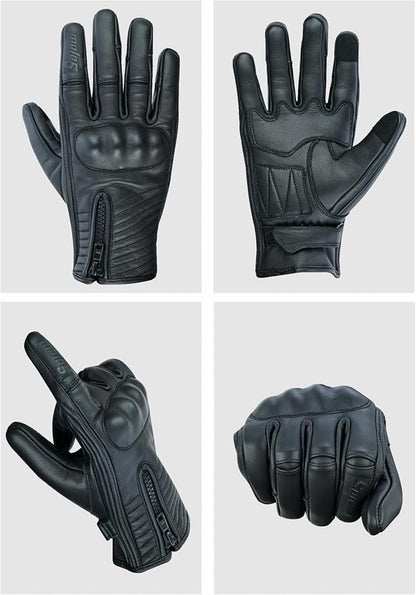 Full Finger Leather Motorcycle Gloves - Image 2