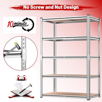 REIBII 2020LBS Garage Shelving Heavy Duty Metal Shelving 5 Tier Storage Shelves - Image 10