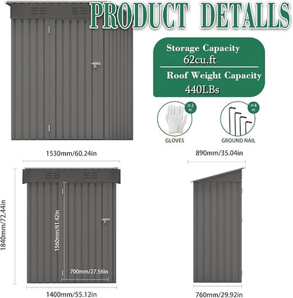 5x3x6FT Outdoor Storage Shed, Galvanized Steel Garden Shed - Image 6